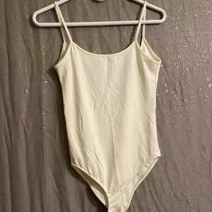 White spaghetti strap low back body suit